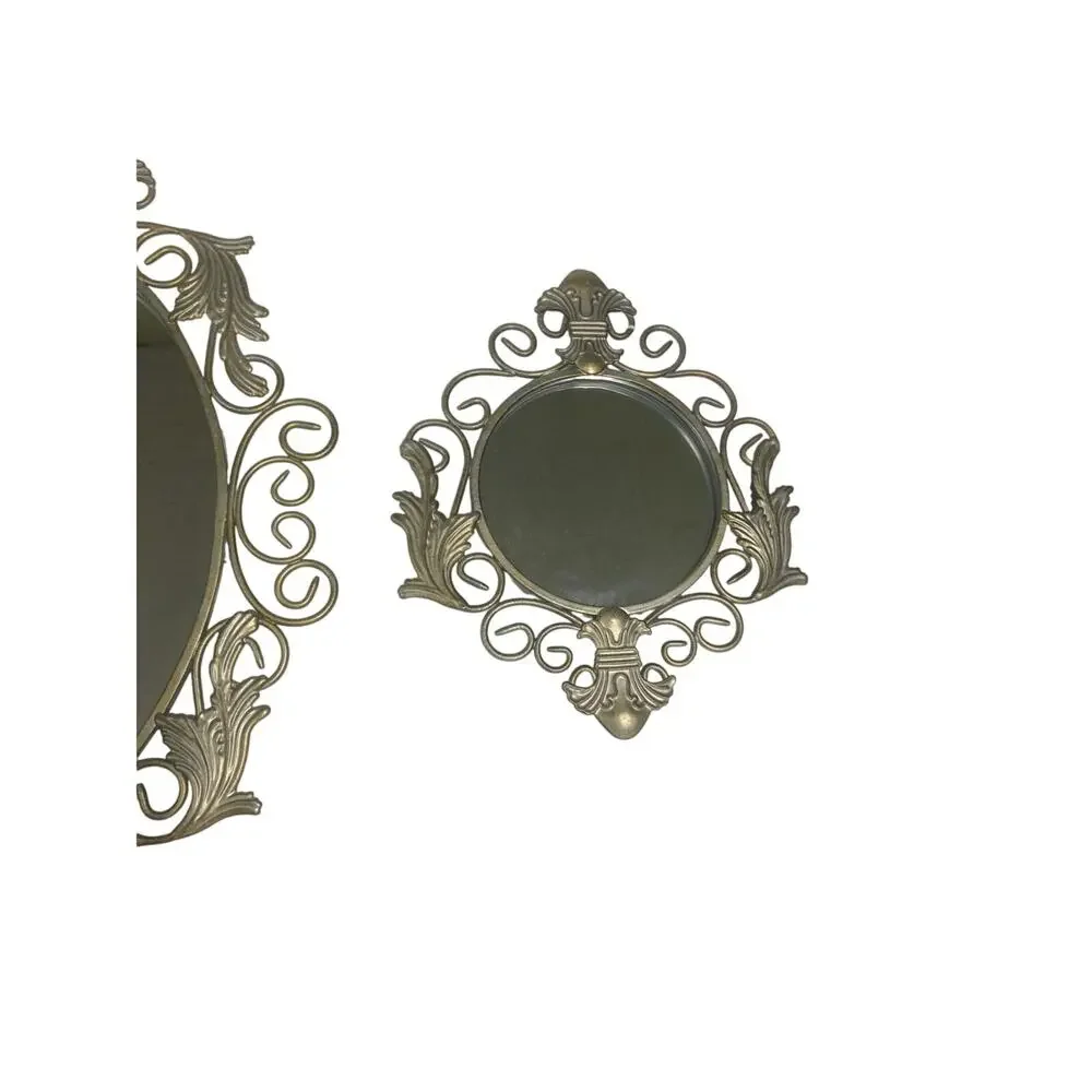 Vintage Set of 3 Silver Metal Home Interior Wall Mirrors